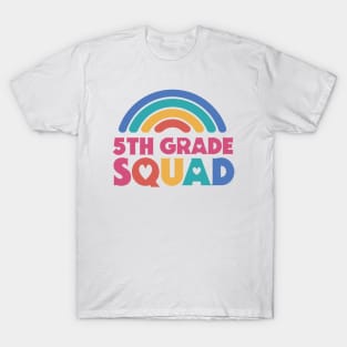 Cute School Teacher 5th Grade Squad with Retro Rainbow and Hearts T-Shirt